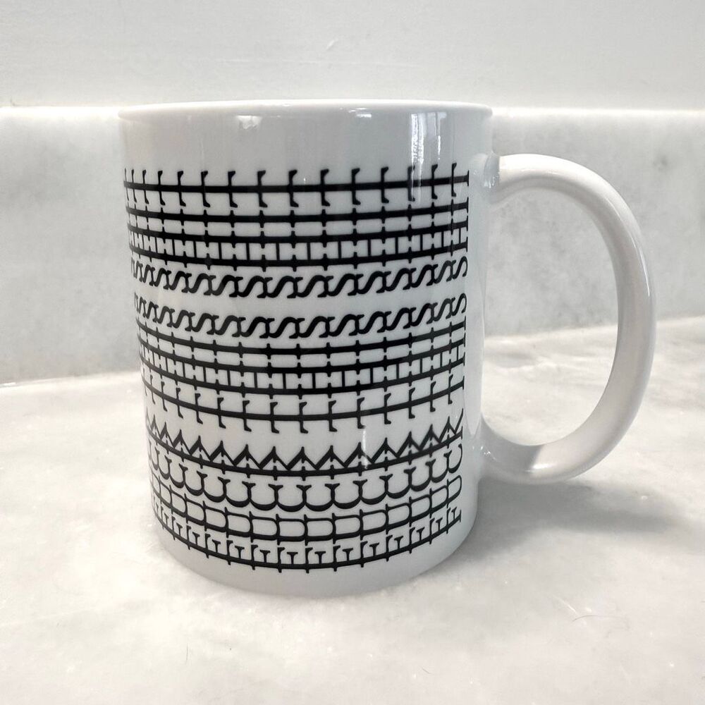 NWOT Etsy Geometric Print Hidden Message Coffee Ceramic Mug White Black OS